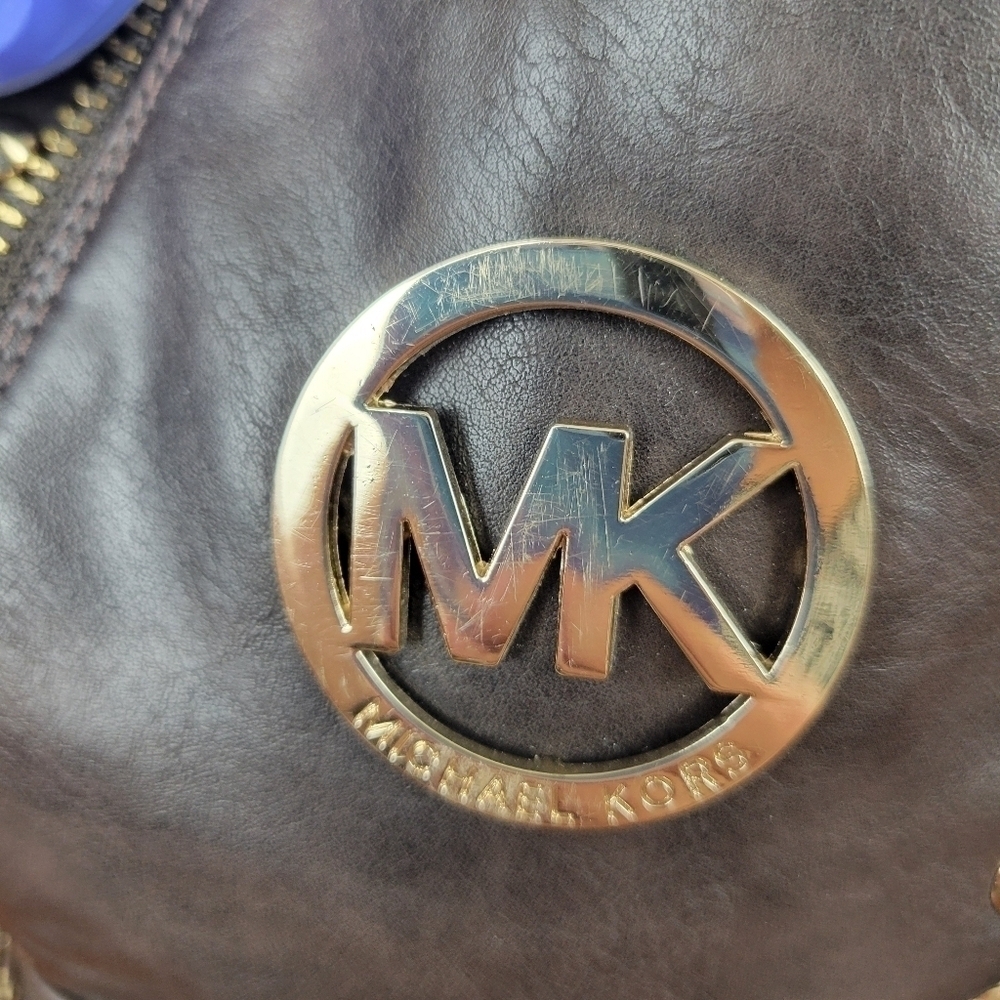 Michael Kors Dark Brown Leather with Gold Detail Lace/Zip Combat Boots Size 6 - Picture 6 of 12